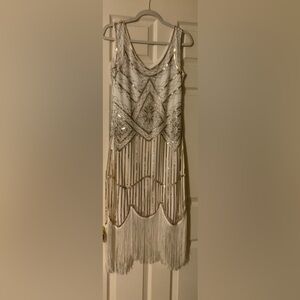 Elegant White and Silver Mini Dress